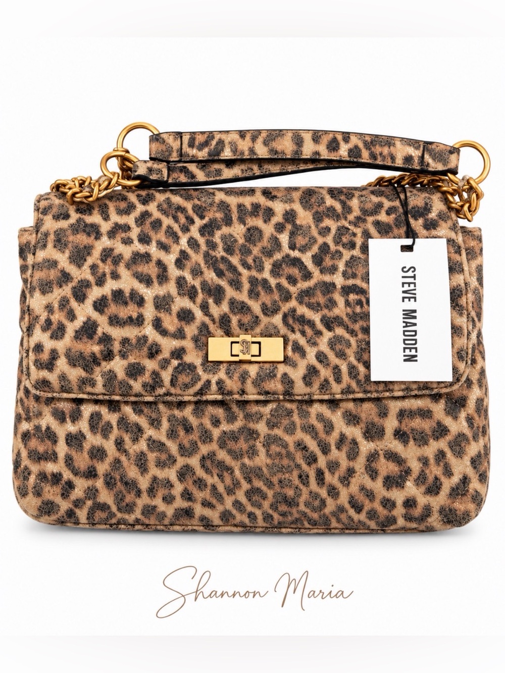 *NWT* Steve Madden Leopard Print Quilted Shoulder Bag Gold Chain